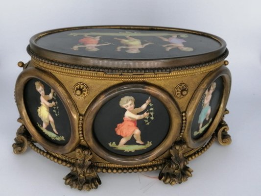 Large Porcelain and Bronze Casket Box with Painted Cherubs, 1850s-OZS-1389626