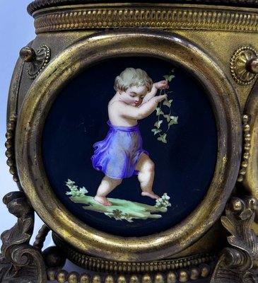 Large Porcelain and Bronze Casket Box with Painted Cherubs, 1850s-OZS-1389626