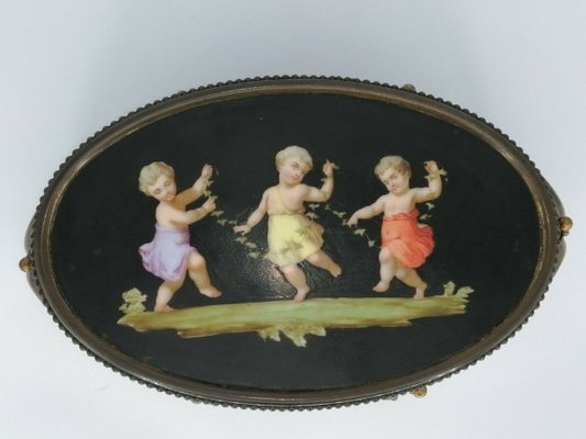 Large Porcelain and Bronze Casket Box with Painted Cherubs, 1850s-OZS-1389626