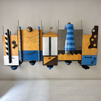 Large Postmodern Wall Unit in Metal and Lacquered Plywood, 1980s-FB-1783644