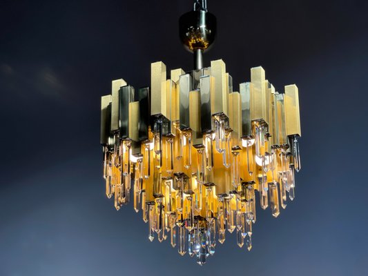 Large Prismatic Crystal Chandelier in Golden Brass from Bd Lumica, 1970s-LA-1778132