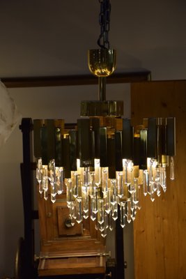 Large Prismatic Crystal Chandelier in Golden Brass from Bd Lumica, 1970s-LA-1778132