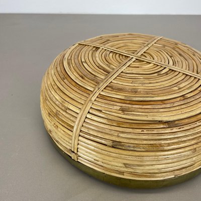 Large Rattan and Brass Bowl in the style of Franco Albini, Italy, 1970s-QZ-1817191