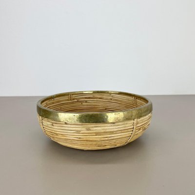 Large Rattan and Brass Bowl in the style of Franco Albini, Italy, 1970s-QZ-1817191