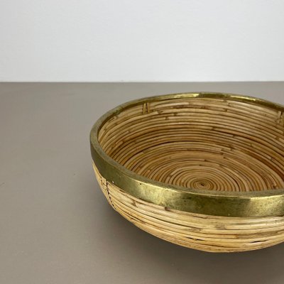 Large Rattan and Brass Bowl in the style of Franco Albini, Italy, 1970s-QZ-1817191