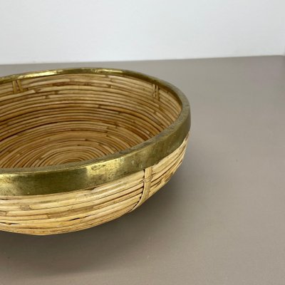 Large Rattan and Brass Bowl in the style of Franco Albini, Italy, 1970s-QZ-1817191