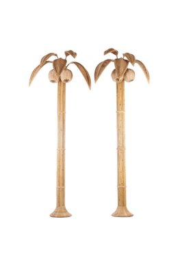 Large Rattan Palm Tree Sconces, 1980s, Set of 2-DSC-1790024