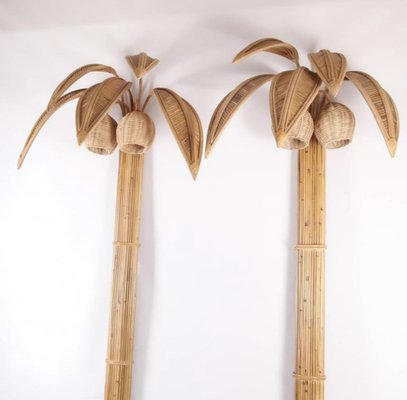 Large Rattan Palm Tree Sconces, 1980s, Set of 2-DSC-1790024