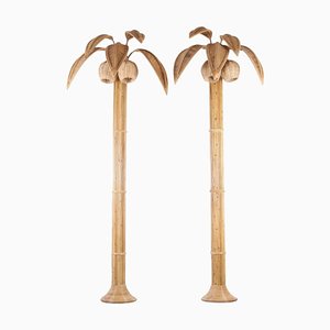 Large Rattan Palm Tree Sconces, 1980s, Set of 2-DSC-1790024