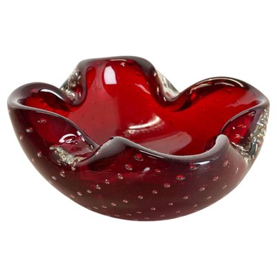 Large Red Murano Bubble Glass Bowl Element Shell Ashtray, Italy, 1970s-QZ-1425949