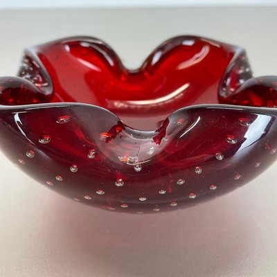 Large Red Murano Bubble Glass Bowl Element Shell Ashtray, Italy, 1970s-QZ-1425949