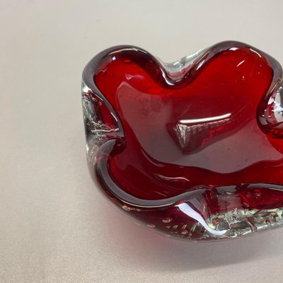 Large Red Murano Bubble Glass Bowl Element Shell Ashtray, Italy, 1970s-QZ-1425949