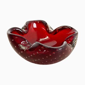 Large Red Murano Bubble Glass Bowl Element Shell Ashtray, Italy, 1970s-QZ-1425949