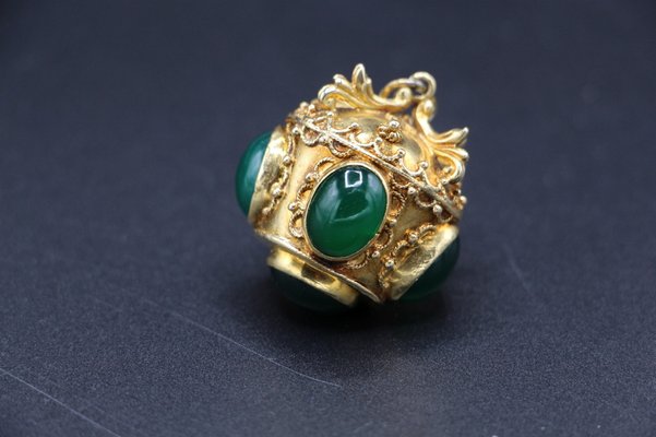 Large Renaissance Style Pendant Figuring a Gold Crown Decorated with Green Stone, 1950s-KMQ-2040934