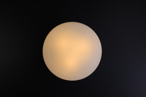 Large Round Opaline Ceiling or Wall Light from Staff Leuchten, Germany, 1970s-TRW-1729765