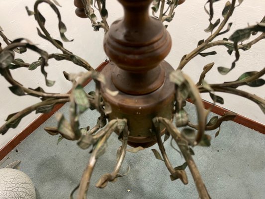 Large Rustic Wooden Chandelier in Wrought Iron, 1960s-JJC-2031318