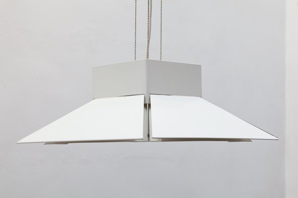 Large Scandinavian Adjustable Metal White Pendant, 1980s-KL-620521