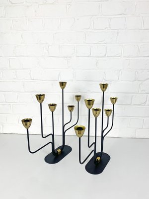 Large Scandinavian Brass & Metal Candleholders by Gunnar Ander for Ystad Metall, Sweden, 1950s, Set of 2-ZM-1731845