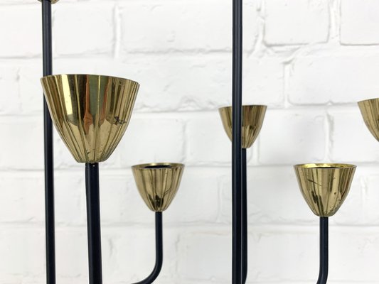 Large Scandinavian Brass & Metal Candleholders by Gunnar Ander for Ystad Metall, Sweden, 1950s, Set of 2-ZM-1731845