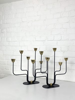 Large Scandinavian Brass & Metal Candleholders by Gunnar Ander for Ystad Metall, Sweden, 1950s, Set of 2-ZM-1731845