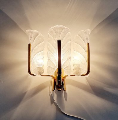 Large Scandinavian Glass & Brass Leaf Wall Light attributed to Carl Fagerlund for Orrefors, 1960s-BMM-1723925