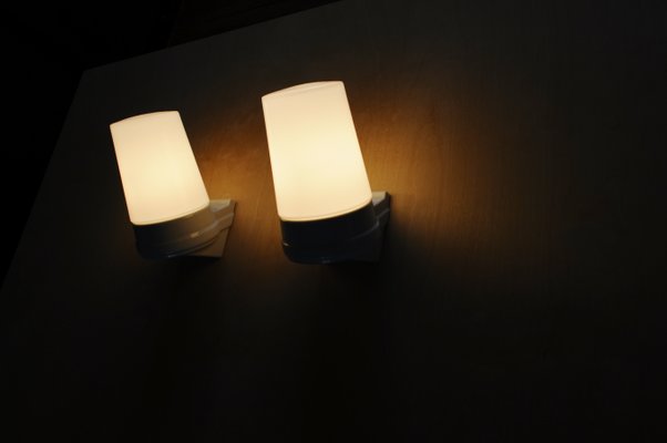 Large Scandinavian Modern Opaline Glass and Porcelain Wall Lights from Ifö, 1960s, Set of 2-HPQ-1438595