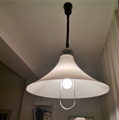 Large Scandinavian Modern White Acrylic Pull Down Extendable Hanging Light, 1960s-SCS-1279079