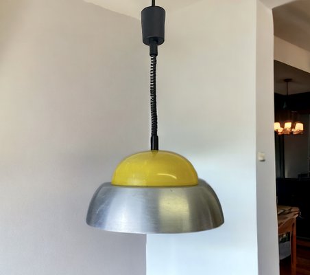 Large Scandinavian Style Yellow Pull Down Pendant Lamp in Acrylic and Aluminium, 1960s-SCS-1235973