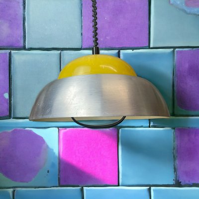 Large Scandinavian Style Yellow Pull Down Pendant Lamp in Acrylic and Aluminium, 1960s-SCS-1235973