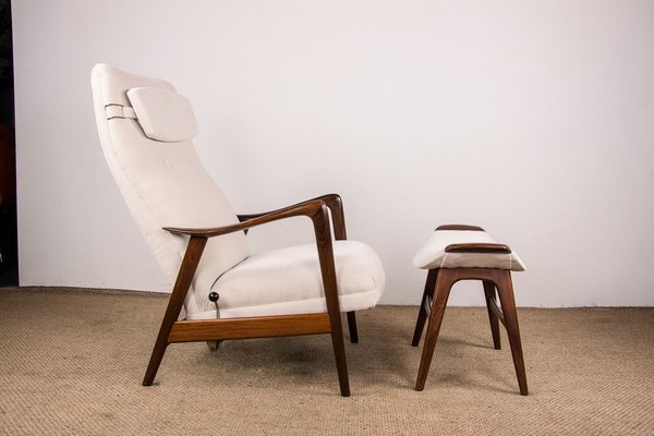 Large Scandinavian Teak Chair with Ottoman by Folke Ohlsson for Westnofa, 1960s-EMB-1757786