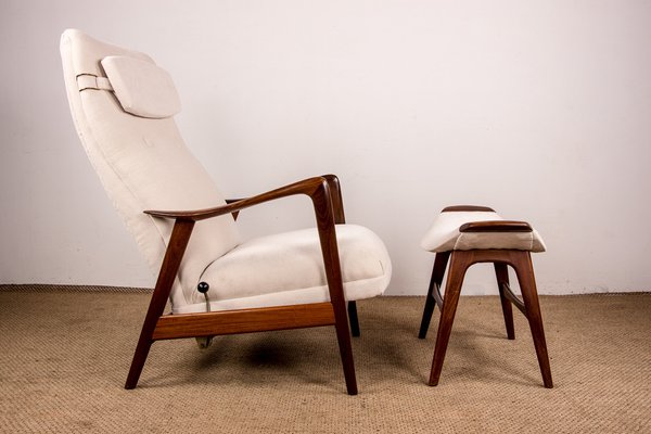 Large Scandinavian Teak Chair with Ottoman by Folke Ohlsson for Westnofa, 1960s-EMB-1757786