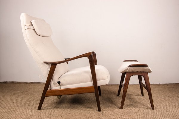 Large Scandinavian Teak Chair with Ottoman by Folke Ohlsson for Westnofa, 1960s-EMB-1757786