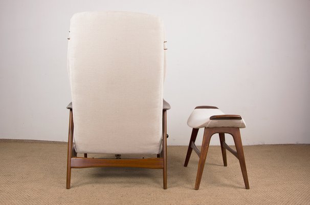 Large Scandinavian Teak Chair with Ottoman by Folke Ohlsson for Westnofa, 1960s-EMB-1757786