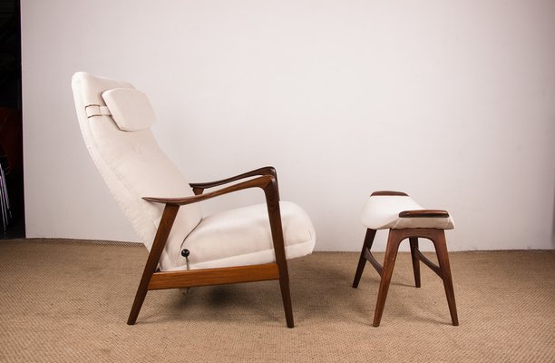 Large Scandinavian Teak Chair with Ottoman by Folke Ohlsson for Westnofa, 1960s-EMB-1757786