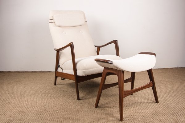 Large Scandinavian Teak Chair with Ottoman by Folke Ohlsson for Westnofa, 1960s-EMB-1757786