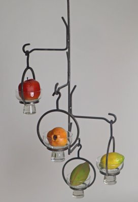 Large Scandinavian Wrought Iron Chandelier for 4 Candles, 1960s-ESB-2019698