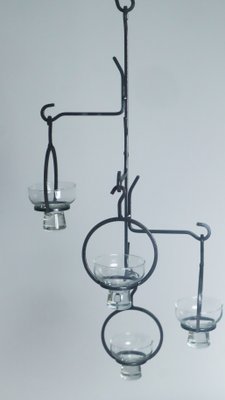 Large Scandinavian Wrought Iron Chandelier for 4 Candles, 1960s-ESB-2019698