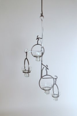 Large Scandinavian Wrought Iron Chandelier for 4 Candles, 1960s-ESB-2019698