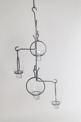 Large Scandinavian Wrought Iron Chandelier for 4 Candles, 1960s-ESB-2019698