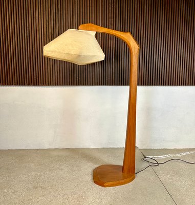 Large Sculptural Anthroposophical Wood and Parchment Arc Floor Lamp, Dornach, Germany, 1950s-JP-1770625