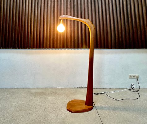 Large Sculptural Anthroposophical Wood and Parchment Arc Floor Lamp, Dornach, Germany, 1950s-JP-1770625