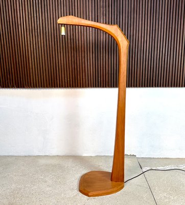 Large Sculptural Anthroposophical Wood and Parchment Arc Floor Lamp, Dornach, Germany, 1950s-JP-1770625