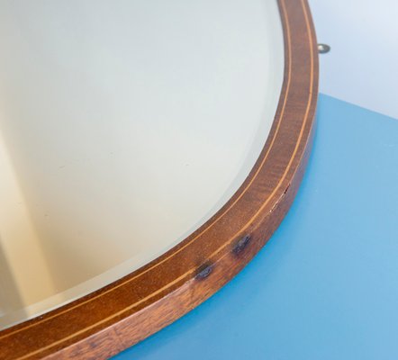 Large Shield Mirror in Mahogany Wooden Frame, Beveled Glass, Dark Brown Mantle Mirror, 1920s-BJS-2026988