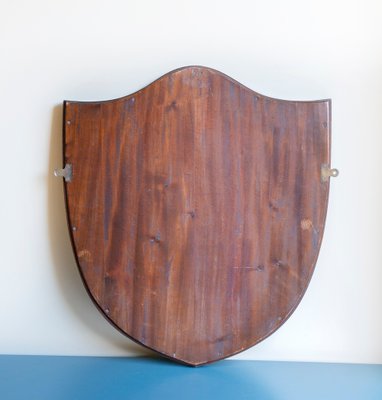 Large Shield Mirror in Mahogany Wooden Frame, Beveled Glass, Dark Brown Mantle Mirror, 1920s-BJS-2026988