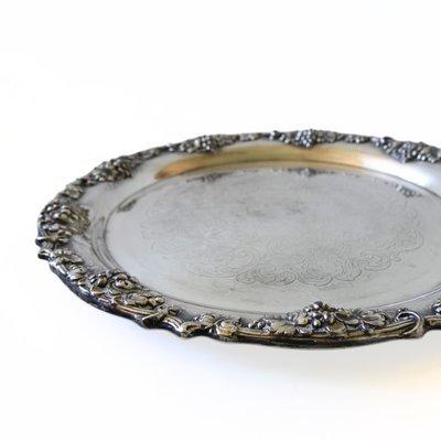 Large Silver-Plated Tray with Embossed Grape Pattern, Sweden-JKV-1787155