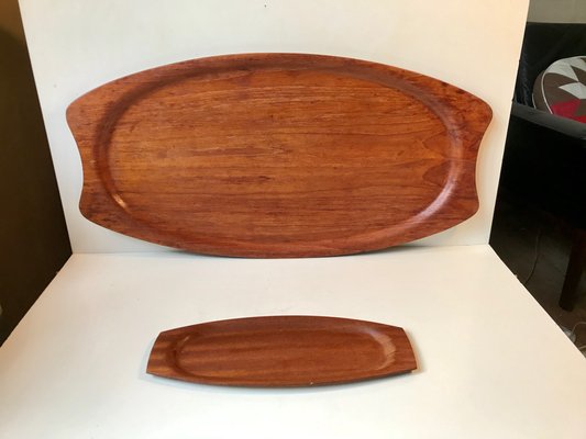 Large & Small Teak Veneer Serving Trays from Silva, 1960s, Set of 2-LCR-602589