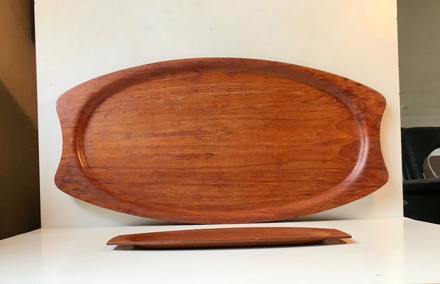 Large & Small Teak Veneer Serving Trays from Silva, 1960s, Set of 2-LCR-602589