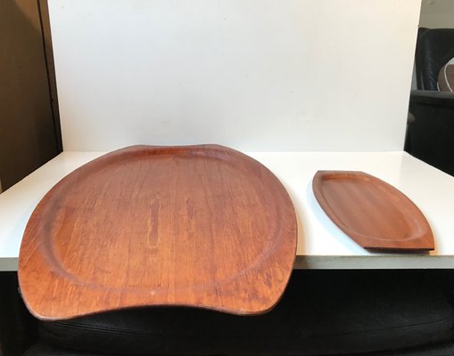 Large & Small Teak Veneer Serving Trays from Silva, 1960s, Set of 2-LCR-602589