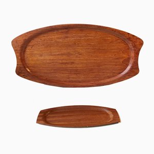 Large & Small Teak Veneer Serving Trays from Silva, 1960s, Set of 2-LCR-602589