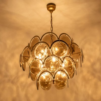 Large Smoked Glass and Brass Chandelier in the Style of Vistosi, Italy-VDW-950155